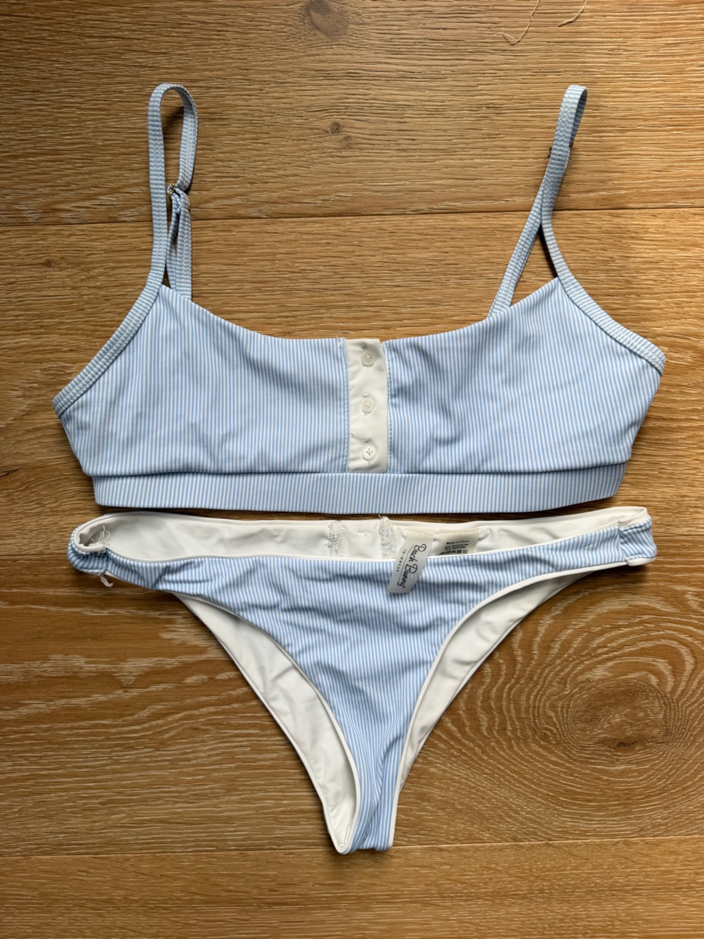 Beach Bunny Light Blue and White Striped bikini
